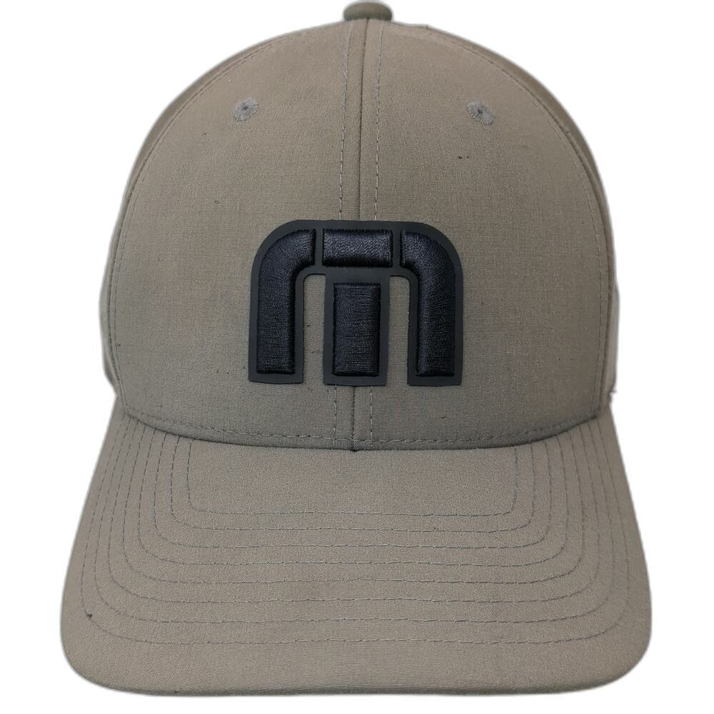 TravisMathew Snapback Beige OSFM Flexfit 110 Rubber Logo Performance Golf Hat
